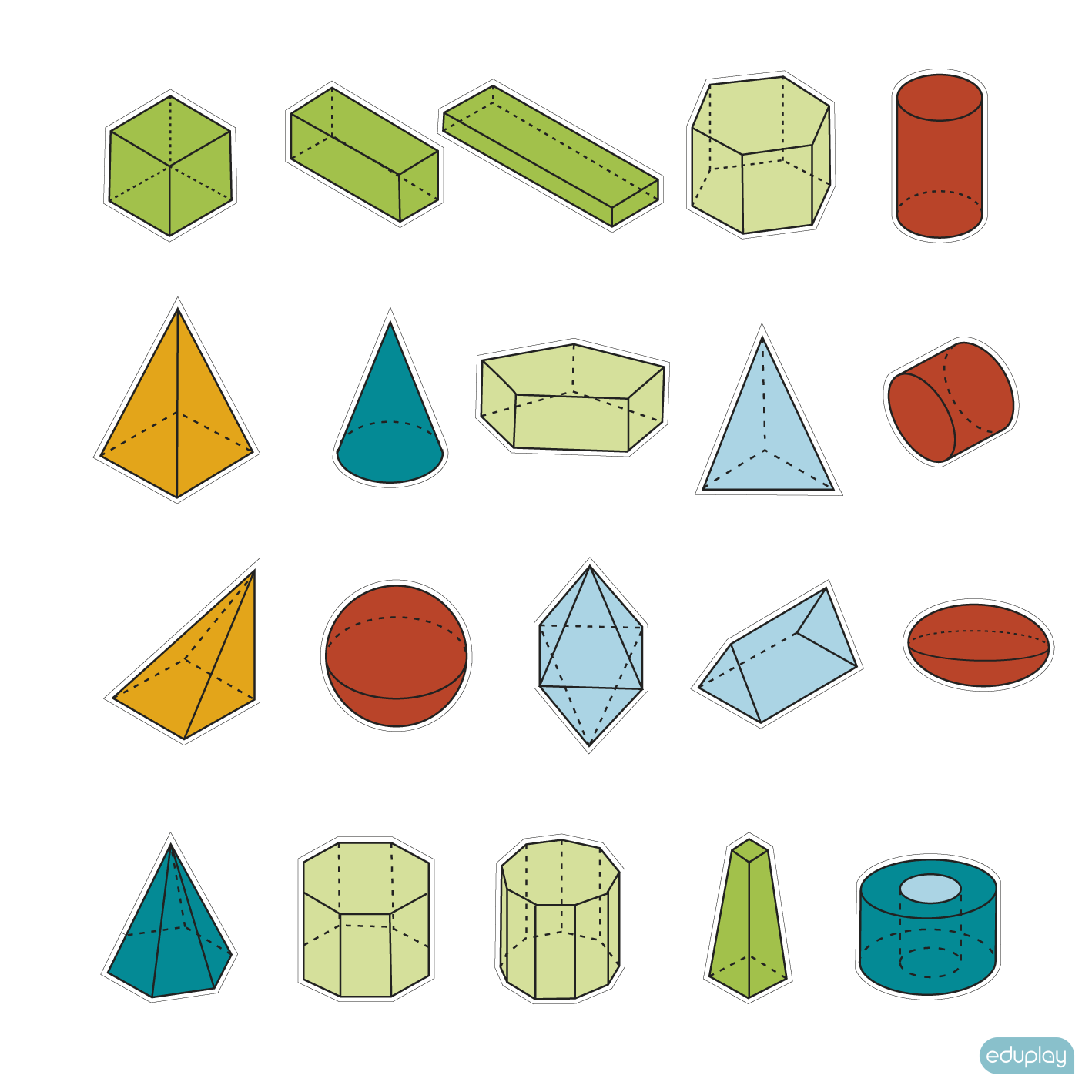 3D geometriske figurer - Farver eller Hvid