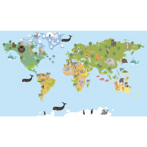 Verdenskort - smbrn - med dyr - gulv- eller vgfolie