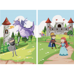 Stj dmpende skrmvg med riddere og prinsesser (H180 x B120 cm)