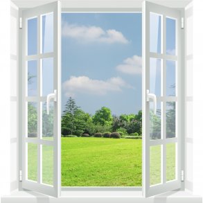 Vinduesparti med udsigt til have - vgfolie